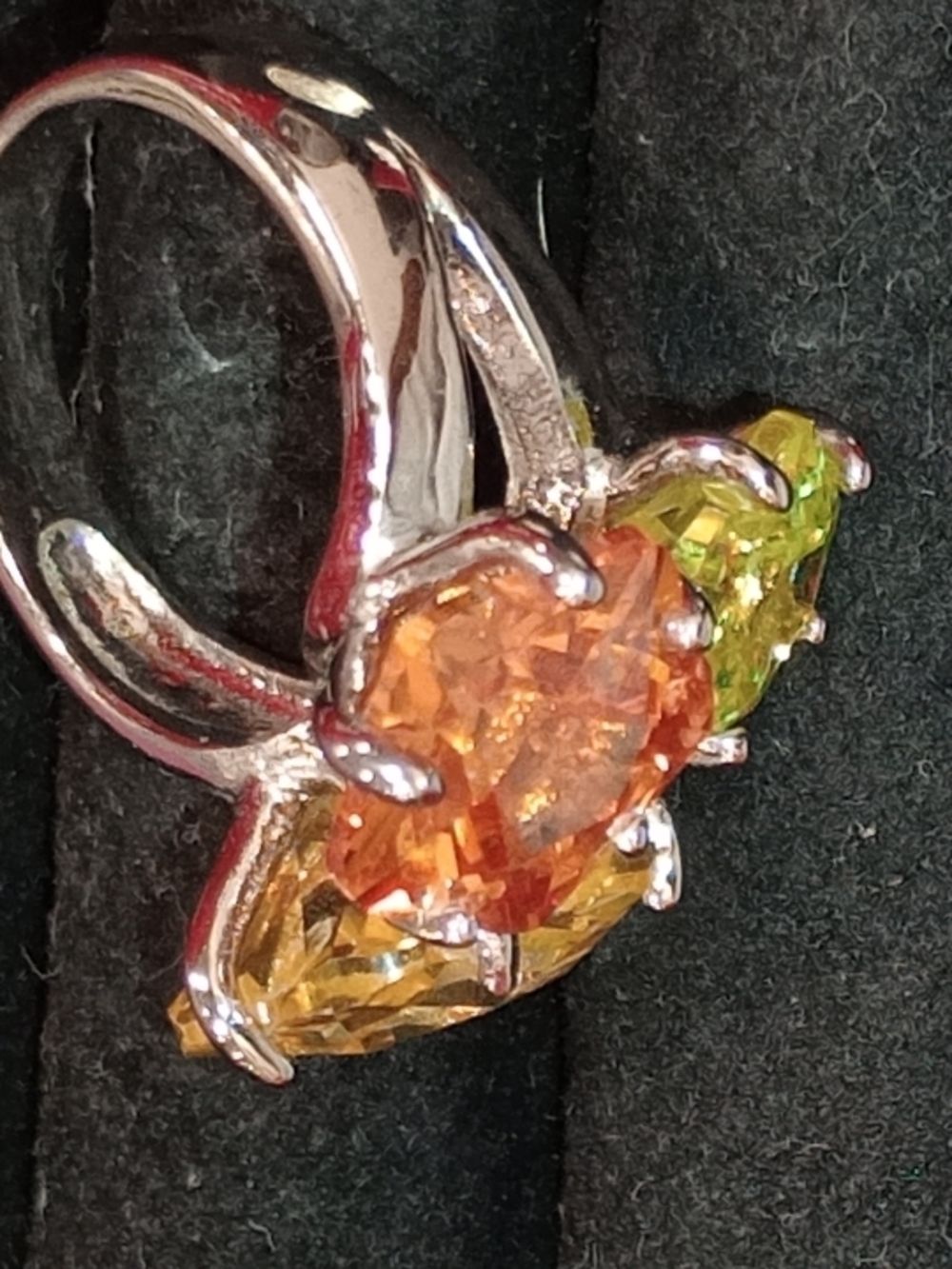 Park Lane Orange, Yellow & Green Crystal Flower Ring - Picture 3 of 14